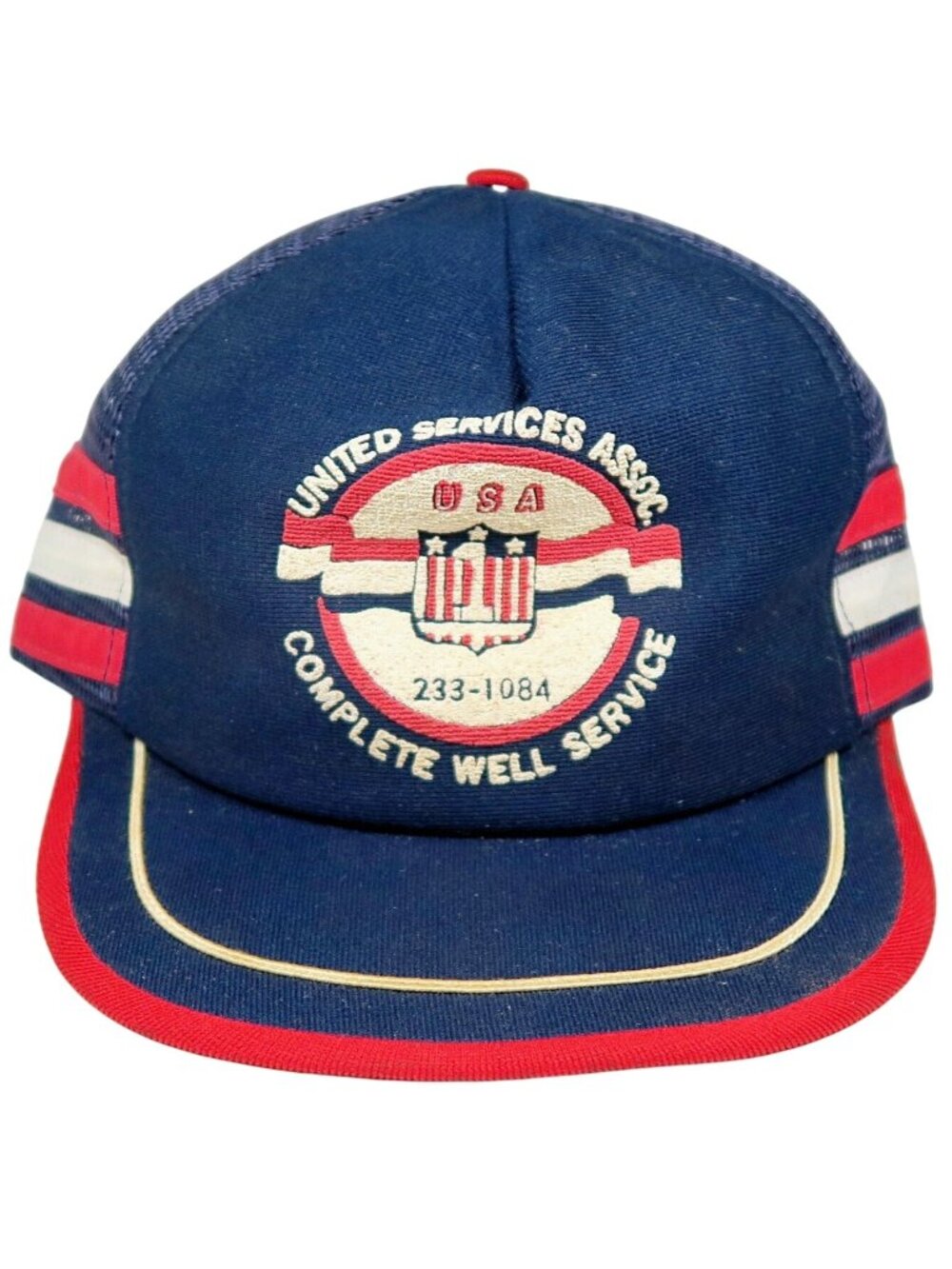 Vintage 70s-80s USA 3-Stripe Trucker Hat - United Services Association Snapback